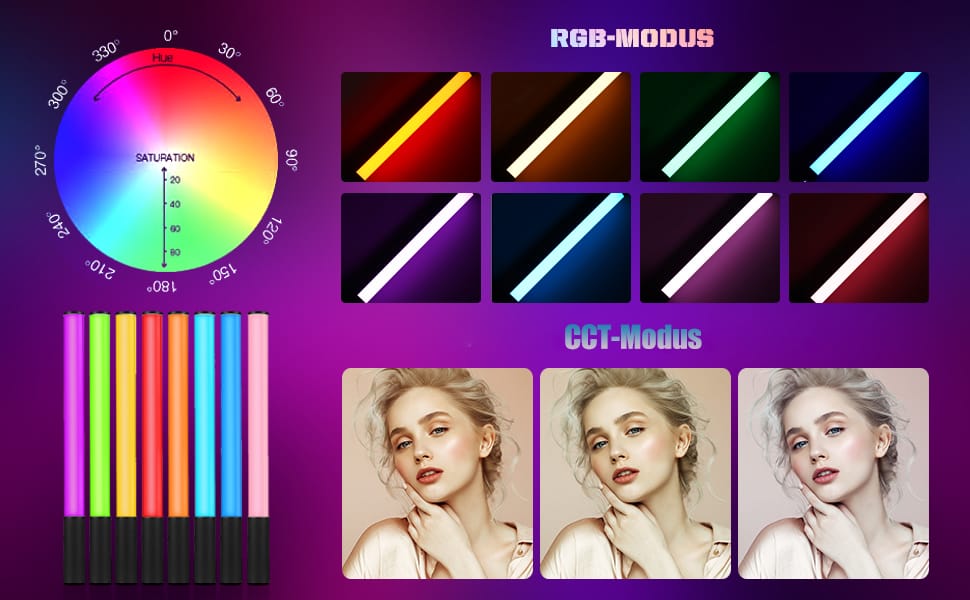 بطول 50 سم – ضوء تصوير محمول مع ألوان قابلة للتعديل وجهاز تحكم عن بُعد LED RGB