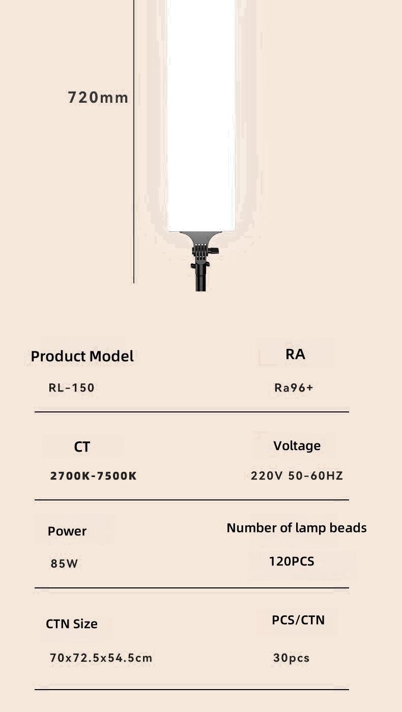 ملء – 3 أوضاع ألوان مع حامل ثلاثي القوائم قابل للتعديل وجهاز تحكم عن بعد RL-150 شريط LED إضاءة