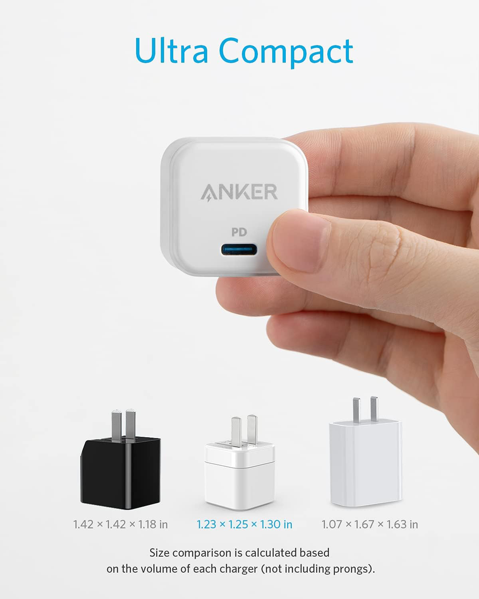بقوة 20 واط – قابس قابل للطي، iPhone والمزيد شحن شاحن Anker USB-C سريع لـ