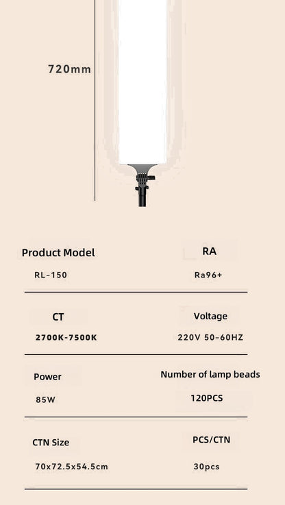  ملء – 3 أوضاع ألوان مع حامل ثلاثي القوائم قابل للتعديل وجهاز تحكم عن بعد RL-150 شريط  LED  إضاءة
