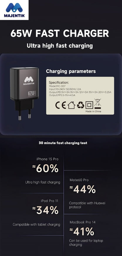  67W   سريع | USB من نوع Type-C MC-007 Majentik  شاحن محول حائط