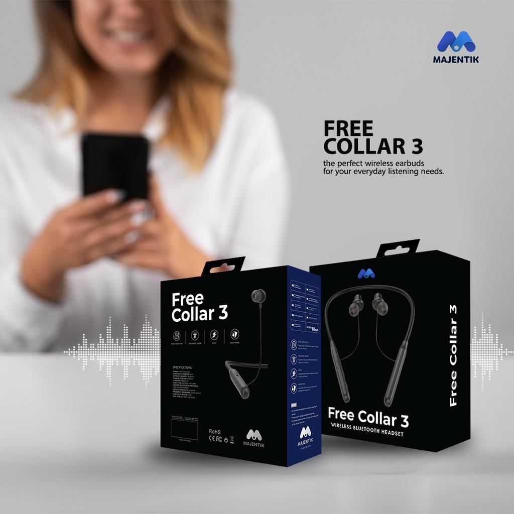 Bluetooth - 18 ساعة تشغيل، V5.0، صوت جهير عميق Majentik Free Collar 3 طوق عنق لاسلكي بتقنية