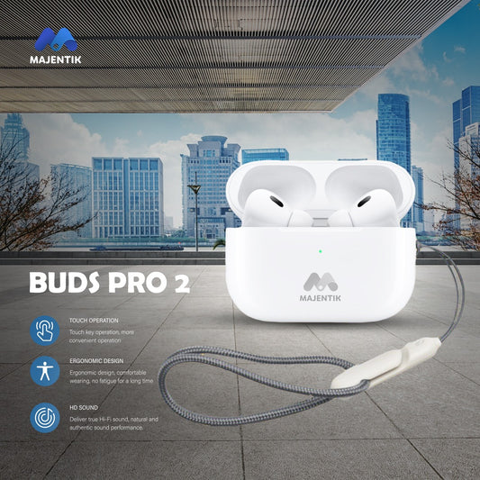 Majentik Buds Pro 2 - ANC Bluetooth Earbuds with Mic & Case